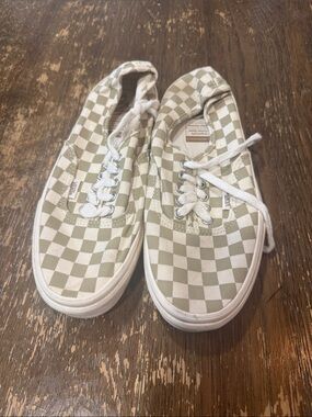 Vans Checkerboard Low Top Sneakers in Cream and Sage Green